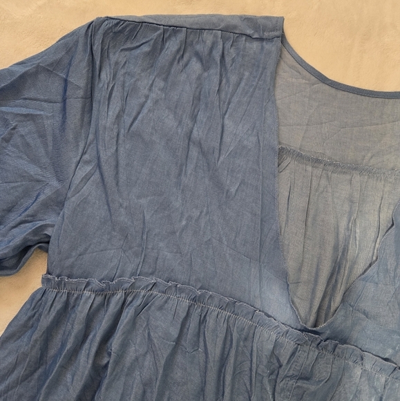 Ursime Tiered Maxi Dress Sz 5XL Blue Short Sleeve Rippled Layered Flowy Blue - Picture 7 of 12